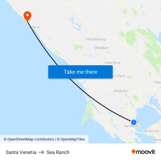 Santa Venetia to Sea Ranch map