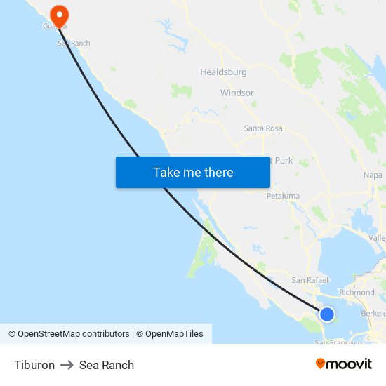 Tiburon to Sea Ranch map