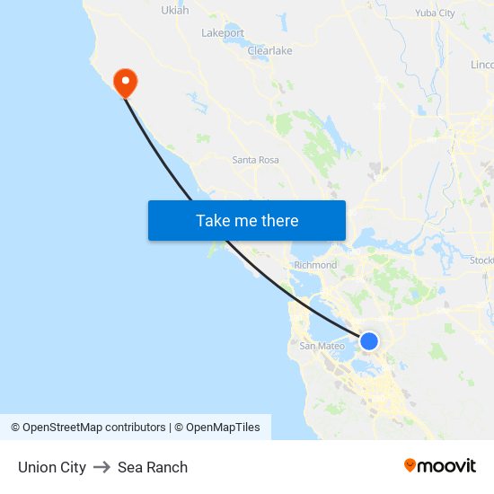 Union City to Sea Ranch map