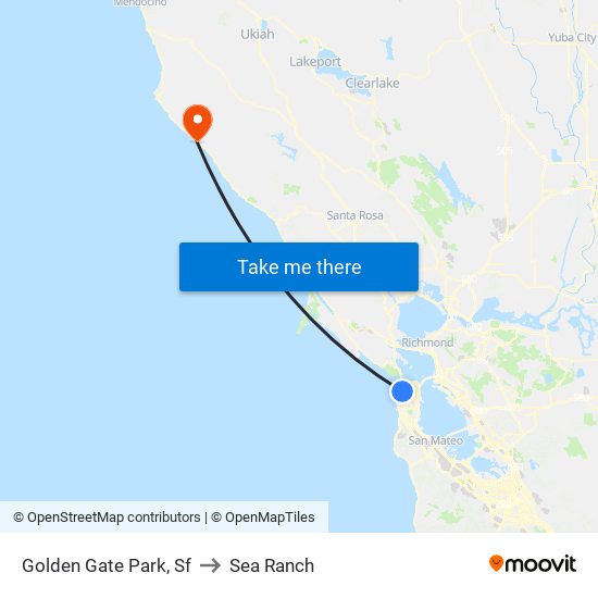 Golden Gate Park, Sf to Sea Ranch map