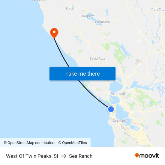 West Of Twin Peaks, Sf to Sea Ranch map