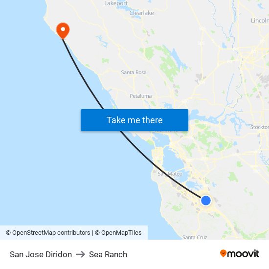 San Jose Diridon to Sea Ranch map