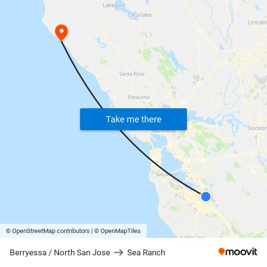 Berryessa / North San Jose to Sea Ranch map