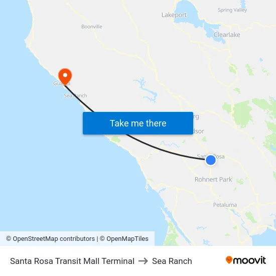 Santa Rosa Transit Mall Terminal to Sea Ranch map
