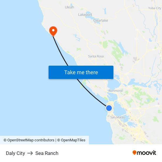 Daly City to Sea Ranch map
