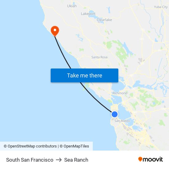 South San Francisco to Sea Ranch map