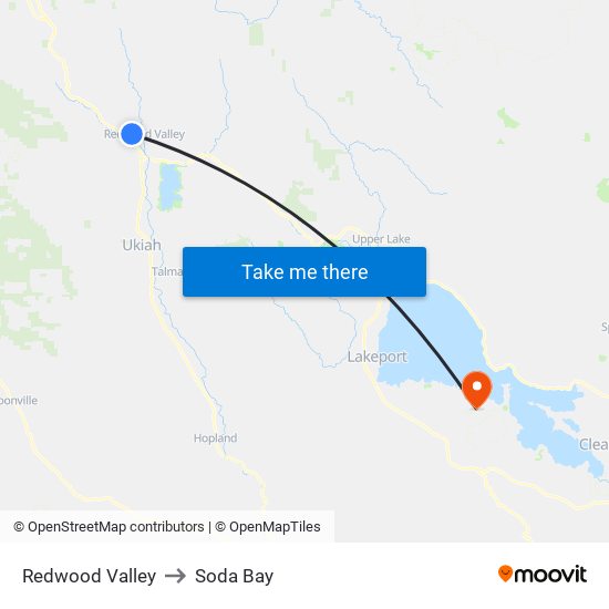 Redwood Valley to Soda Bay map