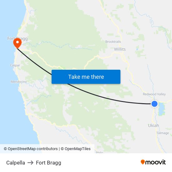 Calpella to Fort Bragg map