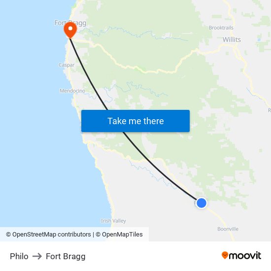 Philo to Fort Bragg map