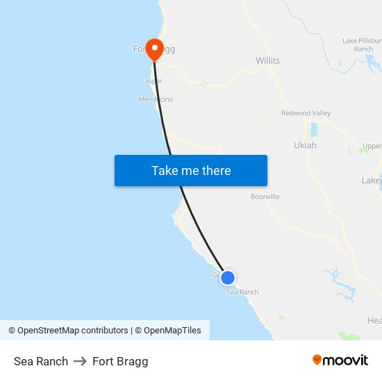 Sea Ranch to Fort Bragg map