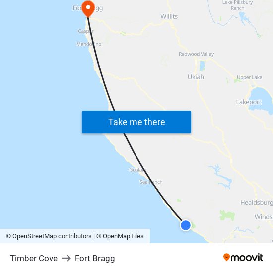 Timber Cove to Fort Bragg map