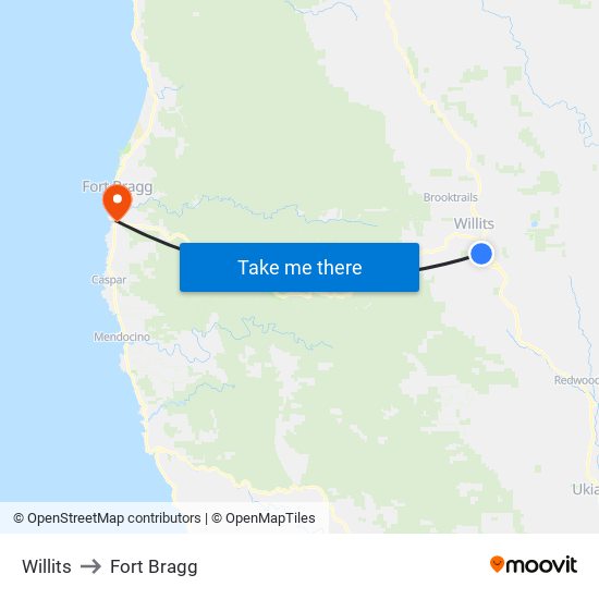 Willits to Fort Bragg map