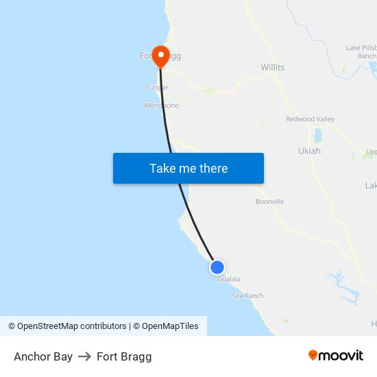 Anchor Bay to Fort Bragg map