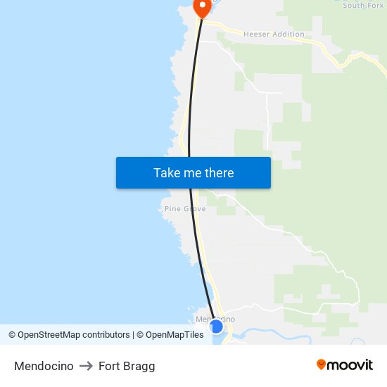 Mendocino to Fort Bragg map