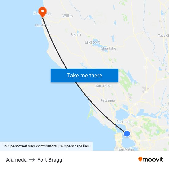 Alameda to Fort Bragg map