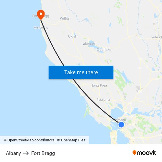 Albany to Fort Bragg map