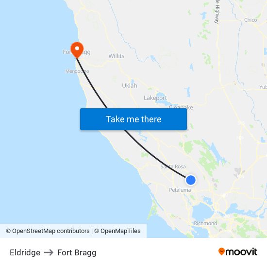 Eldridge to Fort Bragg map