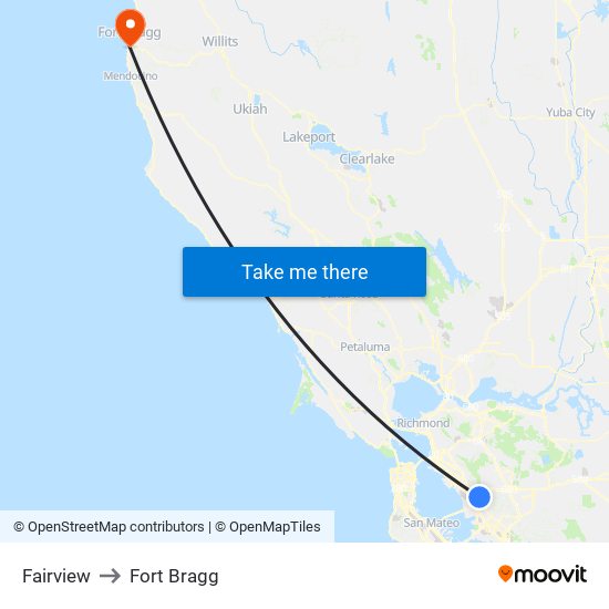 Fairview to Fort Bragg map