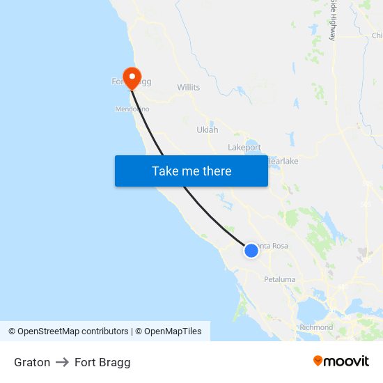Graton to Fort Bragg map