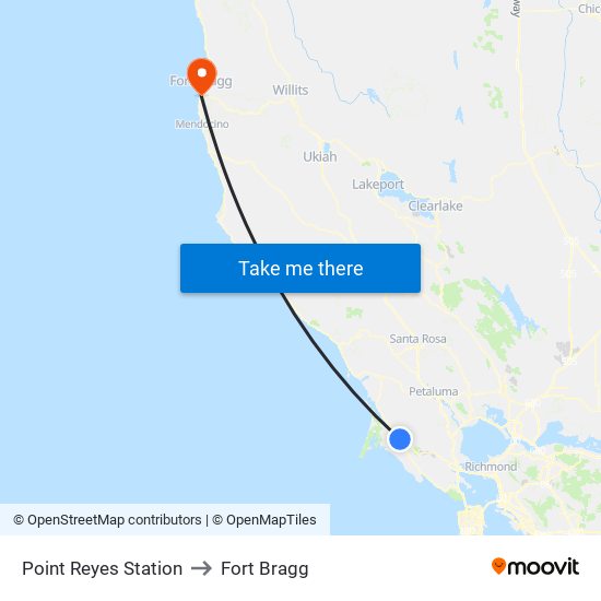 Point Reyes Station to Fort Bragg map