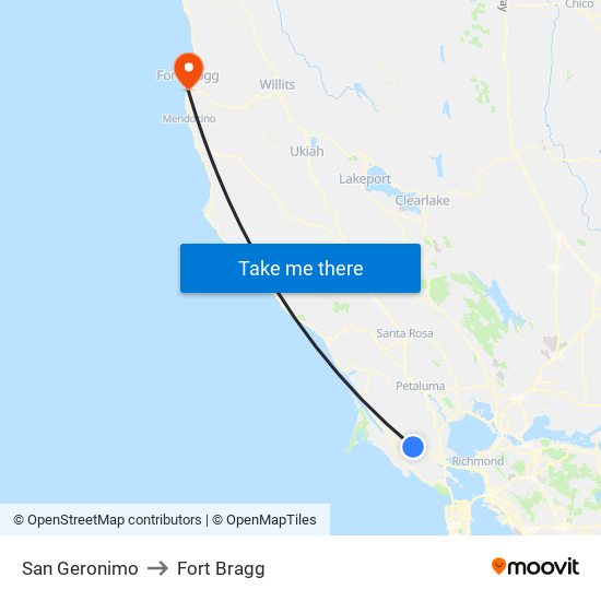 San Geronimo to Fort Bragg map