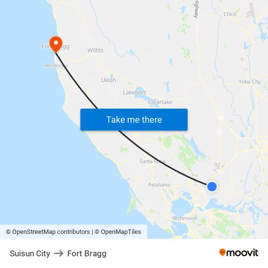 Suisun City to Fort Bragg map