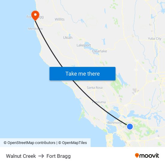 Walnut Creek to Fort Bragg map