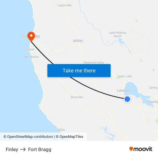 Finley to Fort Bragg map