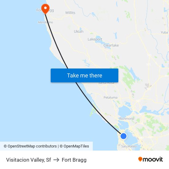 Visitacion Valley, Sf to Fort Bragg map