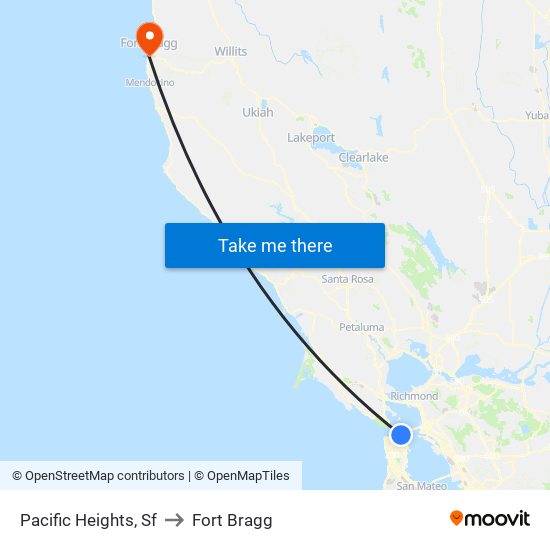 Pacific Heights, Sf to Fort Bragg map