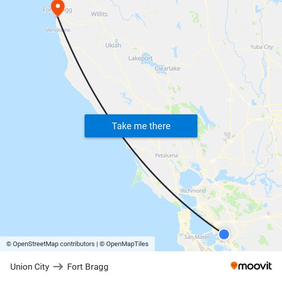 Union City to Fort Bragg map