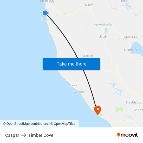 Caspar to Timber Cove map