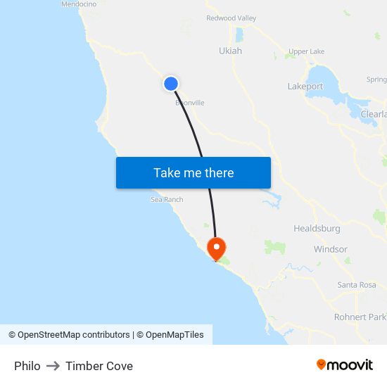 Philo to Timber Cove map