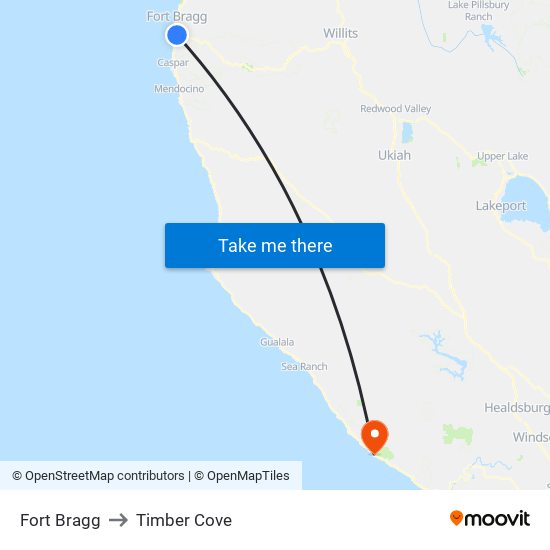 Fort Bragg to Timber Cove map