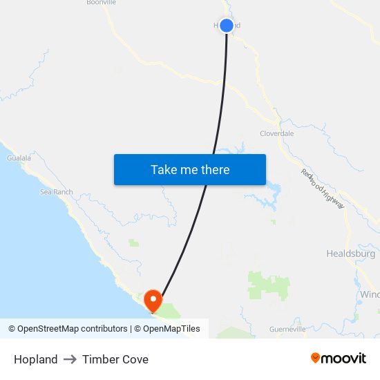 Hopland to Timber Cove map