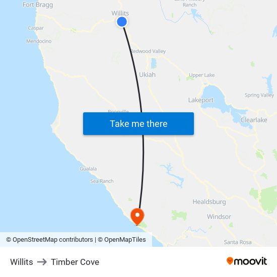 Willits to Timber Cove map