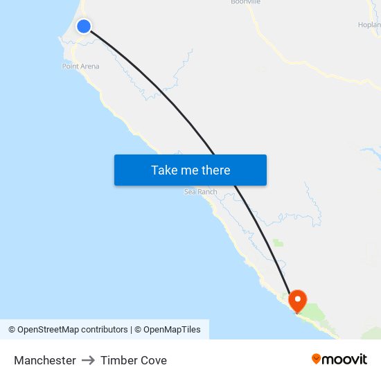 Manchester to Timber Cove map