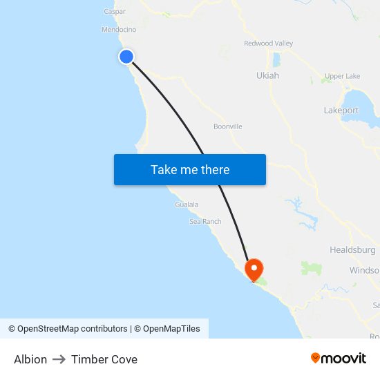 Albion to Timber Cove map