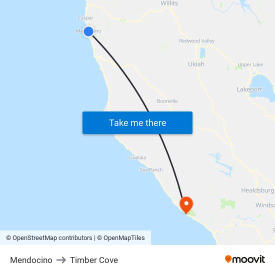 Mendocino to Timber Cove map