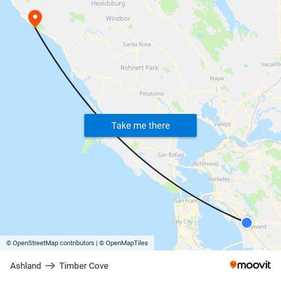 Ashland to Timber Cove map