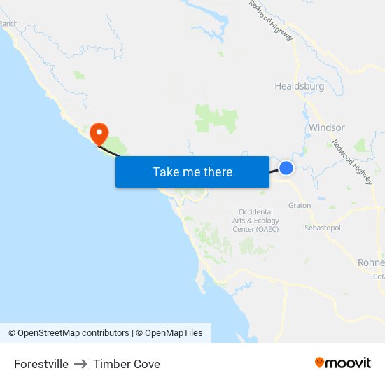 Forestville to Timber Cove map