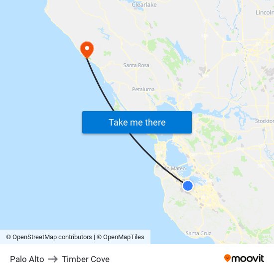 Palo Alto to Timber Cove map