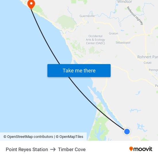 Point Reyes Station to Timber Cove map
