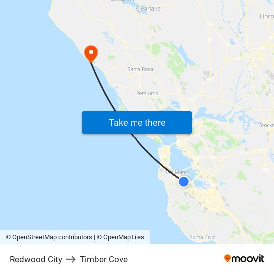 Redwood City to Timber Cove map