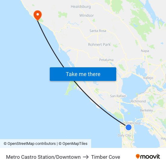 Metro Castro Station/Downtown to Timber Cove map
