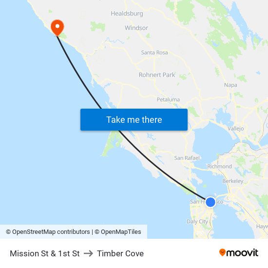 Mission St & 1st St to Timber Cove map