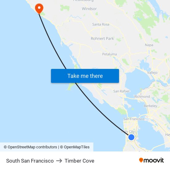 South San Francisco to Timber Cove map