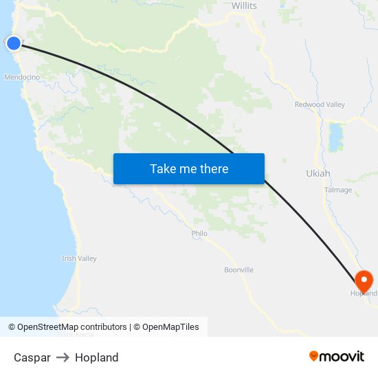 Caspar to Hopland map