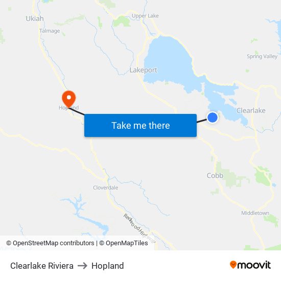 Clearlake Riviera to Hopland map