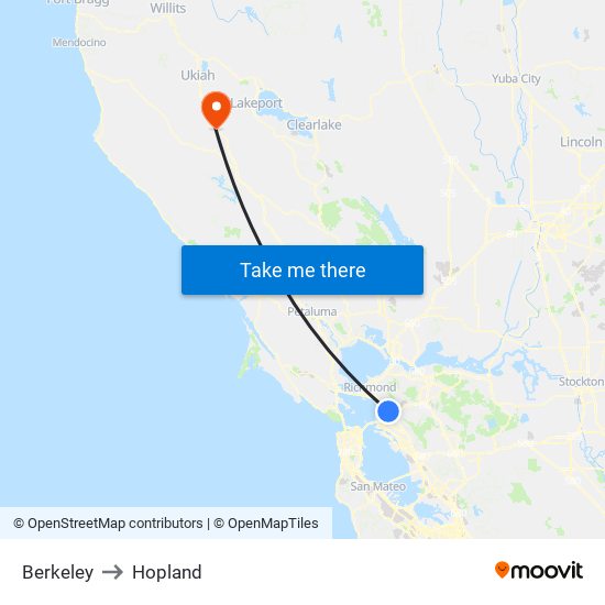 Berkeley to Hopland map